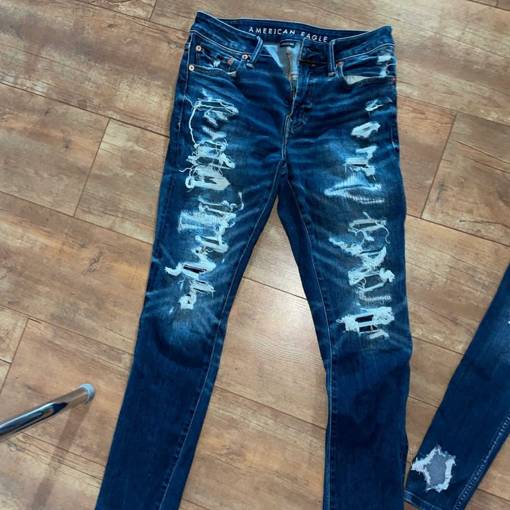 American Eagle Outfitters Blue Skinny Jeans Distressed Design